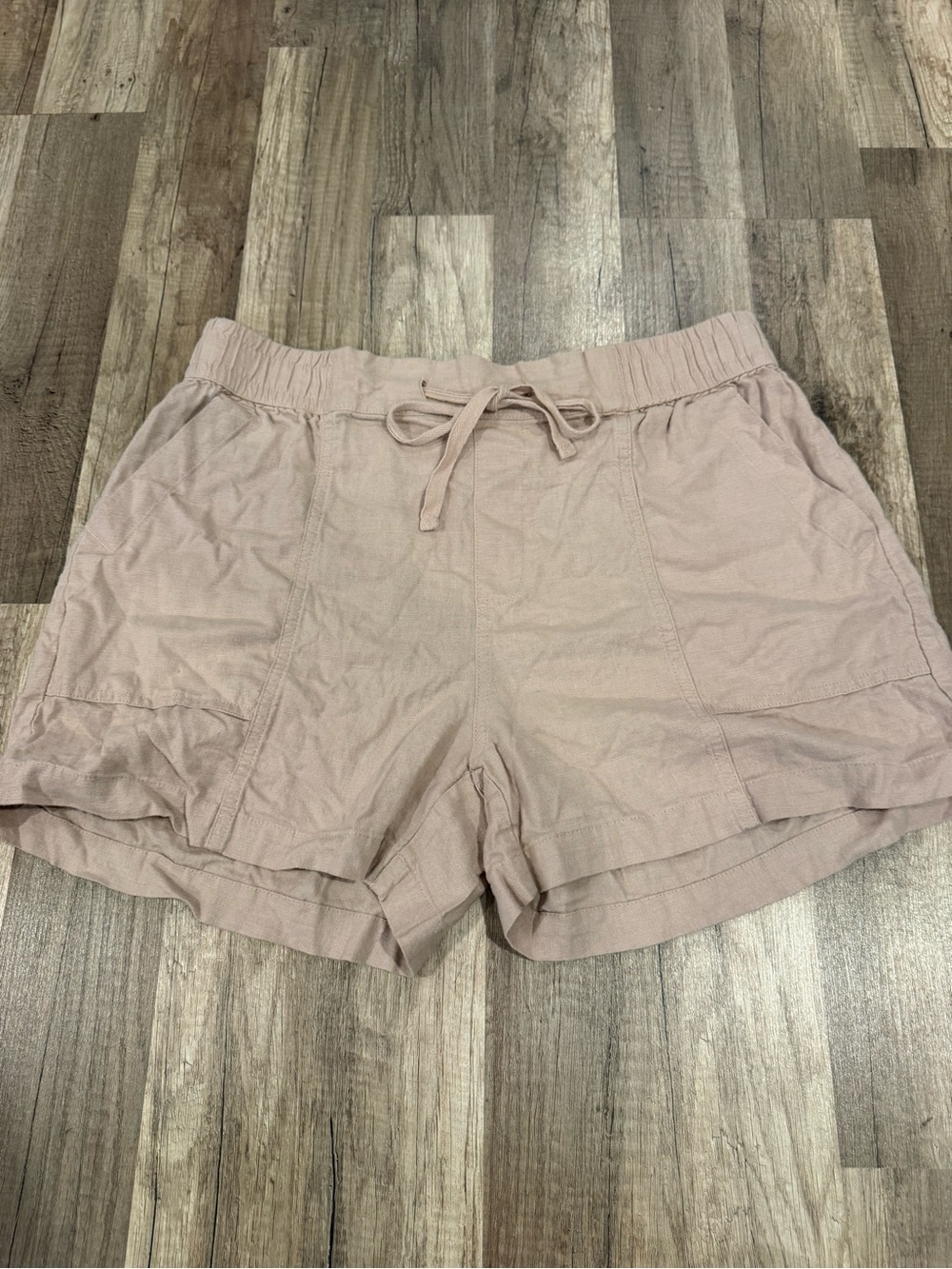 Casual Drawstring Women's Linen Blend Shorts in Light Mauve
